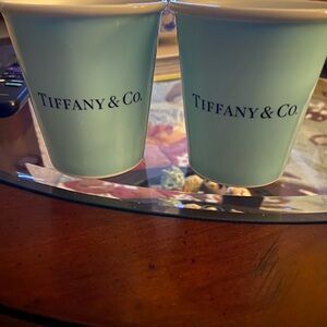 Tiffany & Co. Mint Blue Ceramic Cups with Black Logo